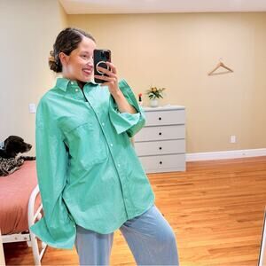 Nomia Green Striped Cotton Oversized Boyfriend Top 10